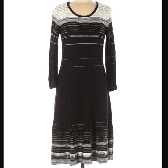 Nine West Sweater Dress Black Gray White Stripes A-line Silhouette Size M - Picture 1 of 2